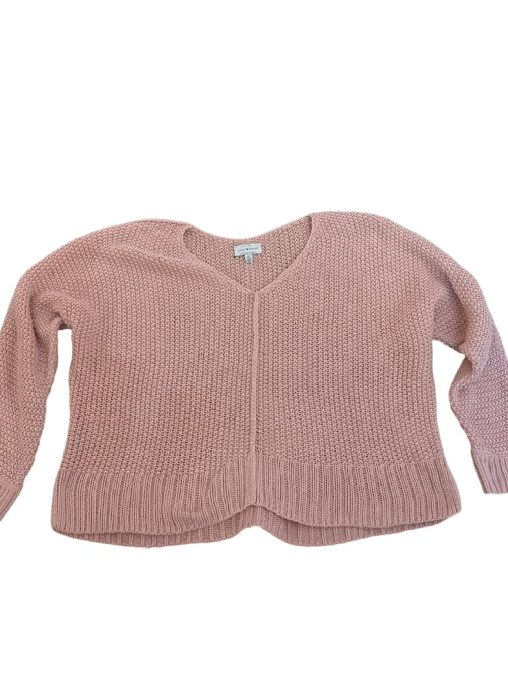 Lucky Brand Women’s Pink Knit V-Neck Sweater Small Petite Casual Pastel Cozy